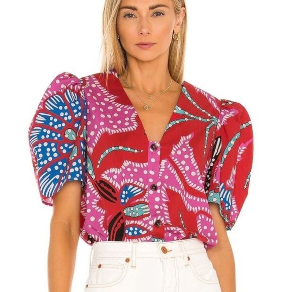 RHODE Tops - Rhode Nisha Top in Red Psychedelic Flower Size Small